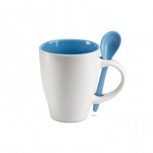 CANA BICOLORA DIN CERAMICA, CU O LINGURITA ASORTATA, 250ML, PERSONALIZABILA