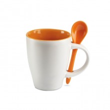 CANA BICOLORA DIN CERAMICA, CU O LINGURITA ASORTATA, 250ML, PERSONALIZABILA