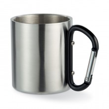 CANA DIN INOX, CU PERETE DUBLU SI CARABINA. 220 ML, PERSONALIZABILA