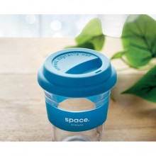 PAHAR DE STICLA CU CAPAC SI PRINDERE DIN SILICON, 350ML, PERSONALIZABIL