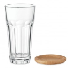 PAHAR DE STICLA CU CAPAC BAMBUS, 300ML, PERSONALIZABIL