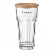 PAHAR DE STICLA CU CAPAC BAMBUS, 300ML, PERSONALIZABIL