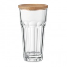 PAHAR DE STICLA CU CAPAC BAMBUS, 300ML, PERSONALIZABIL