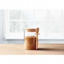 BORCAN DIN STICLA BOROSILICATA, CU LINGURA, 600ML, PERSONALIZABIL