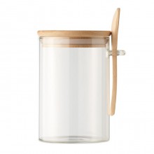 BORCAN DIN STICLA BOROSILICATA, CU LINGURA, 600ML, PERSONALIZABIL