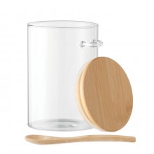 BORCAN DIN STICLA BOROSILICATA, CU LINGURA, 600ML, PERSONALIZABIL