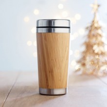 CANA DUBLA DIN INOX SI BAMBUS, 400ML, PERSONALIZABILA